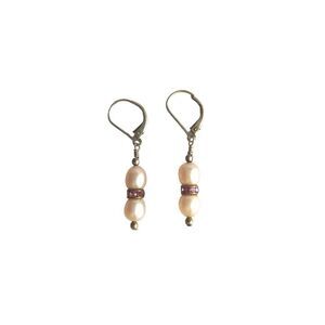 Cultured Natural Pearl & Pink Sapphire Dangle Earrings Sterling Silver 925